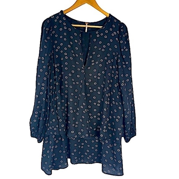 Free People Beck Long Sleeve Swing Dress Floral Black Medium $128 MSRP - Picture 3 of 8